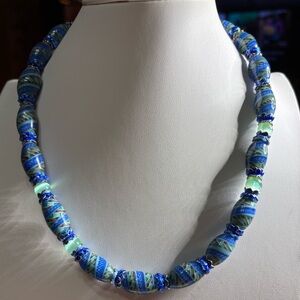 Hand Crated Elegant Blue and Green Beaded Necklace 20 inches with magnetic clasp